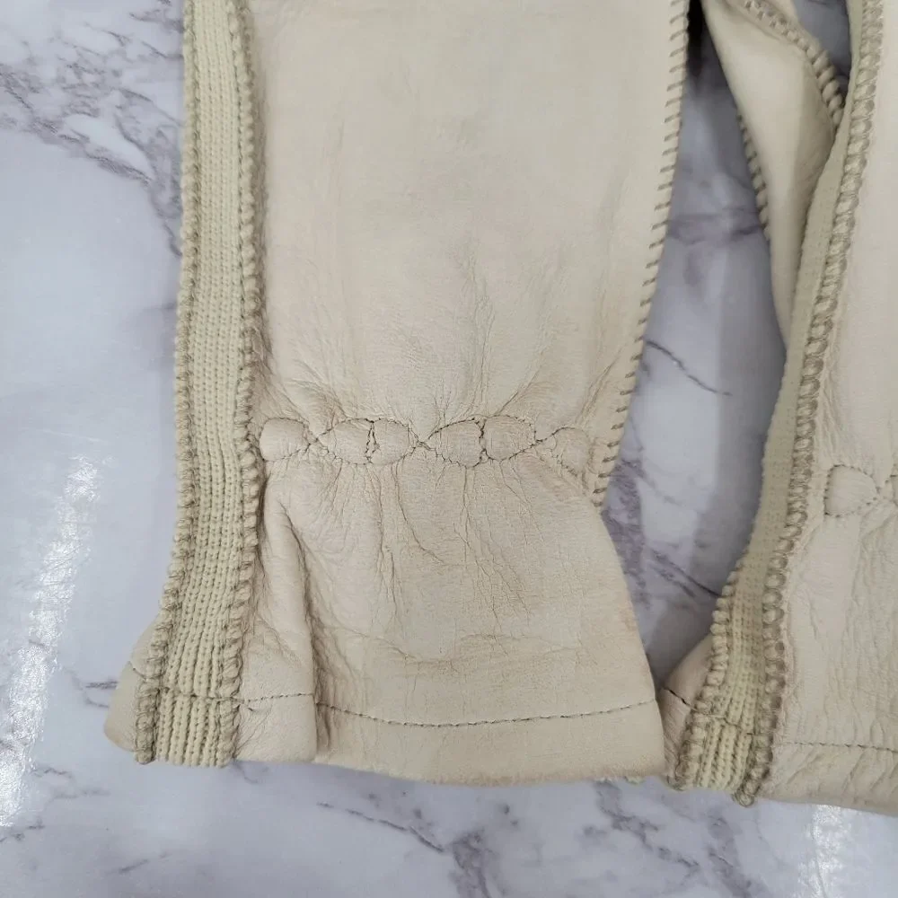 Vintage Deerskin Leather Bone Colored Leather Driving Gloves
